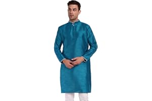 SKAVIJ Men's Art Silk Woven Design Long Kurta Mandarin Collar Straight Shirt