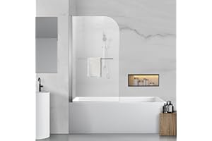 Tub Shower Door, Bathroom Shower Glass Door 34 * 58 Inch Frameless Bathtub Shower Screen with Tempered Glass (6mm), Polished 