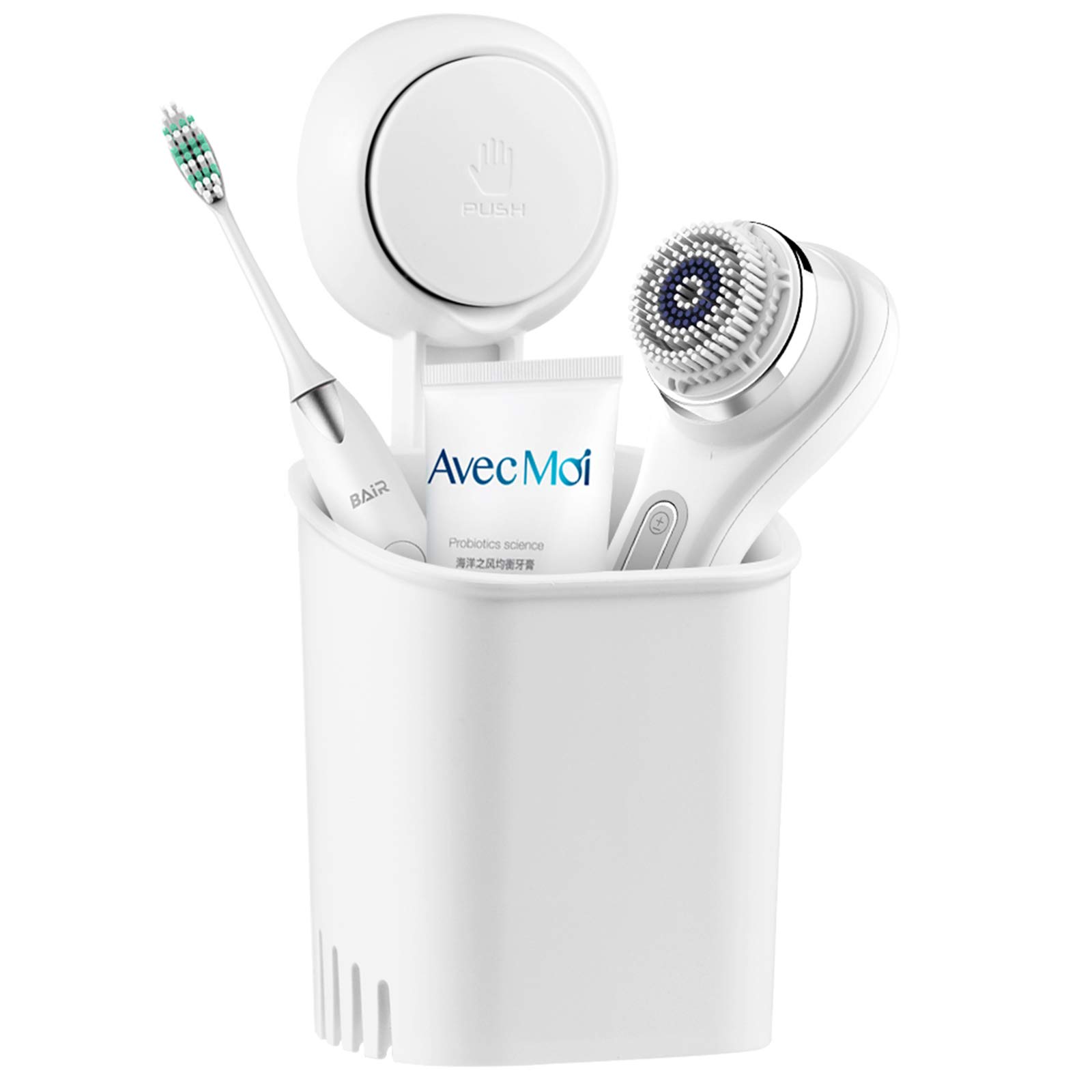Luxear Toothbrush Holder With Suction Cup Drill-Free Removable Wall Mounted Toothpaste Razor Suction Holder Bathroom Waterproof- Multifunction Shower Storage Organizer for Small Toiletry Items, White