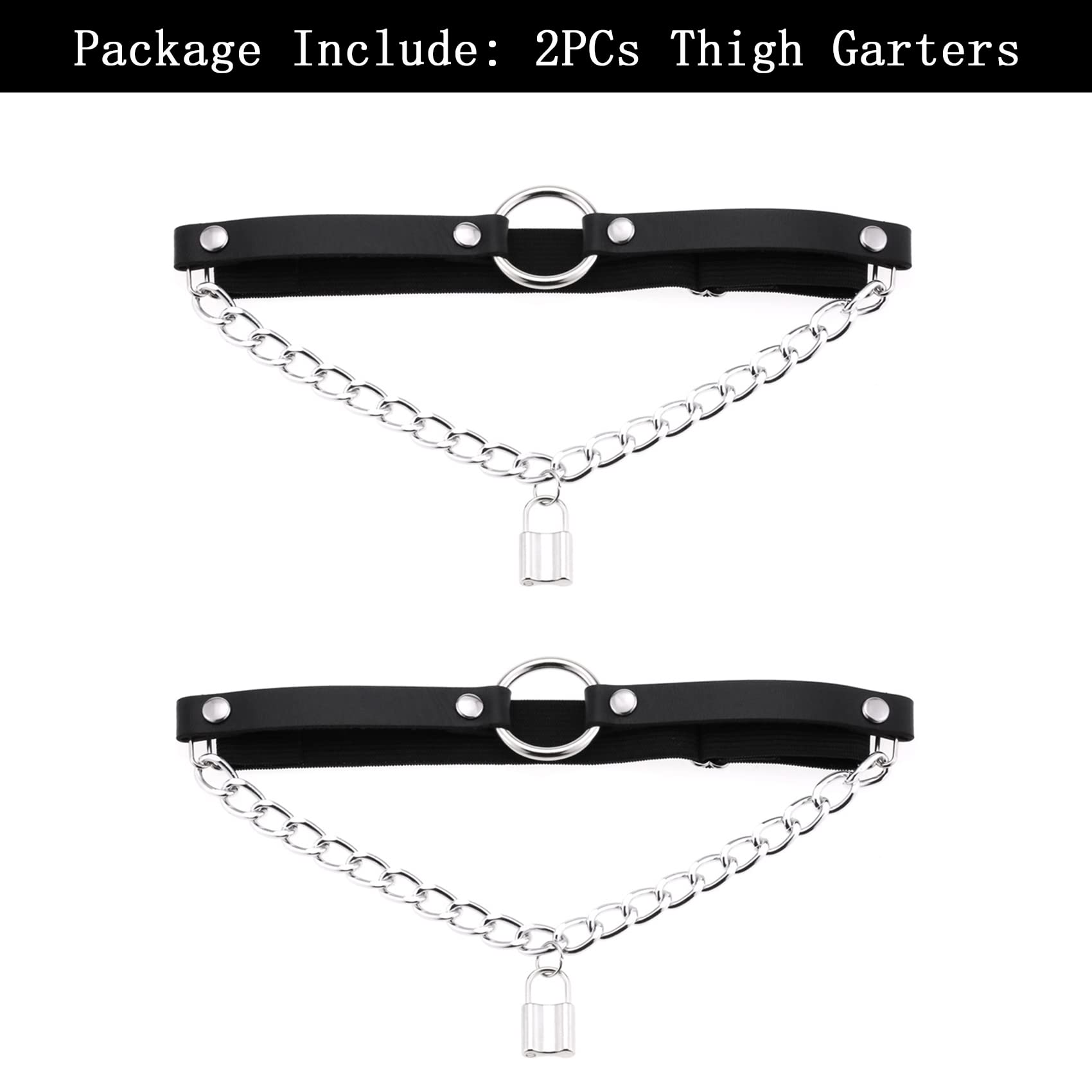 alisikee O-ring Leg Garter with Key Chains, Elastic Punk Thigh Garters for Women, Black, 1 Pair
