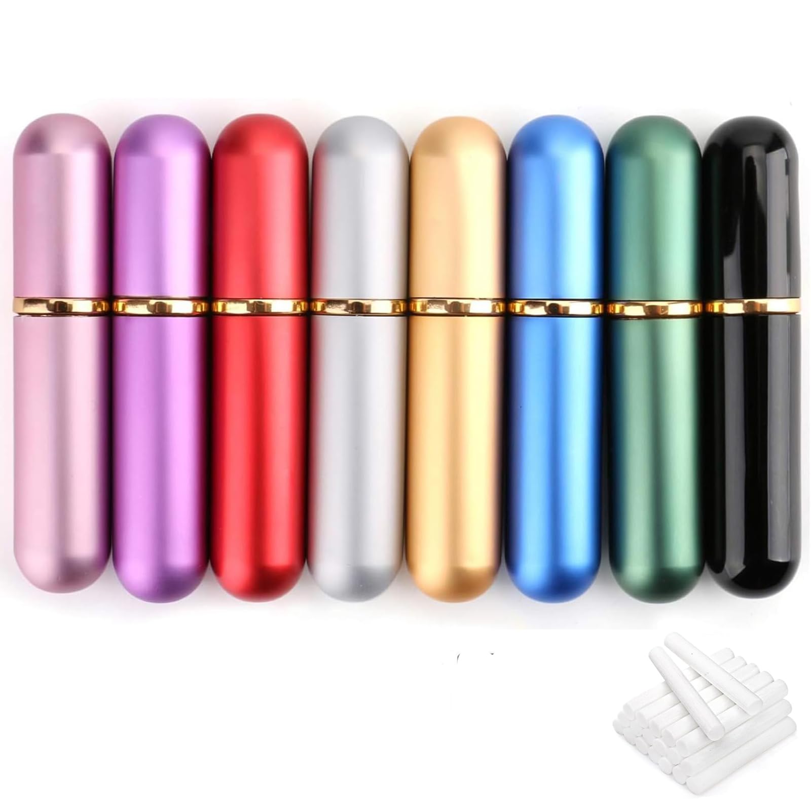 Photo 1 of Bekith Set of 8 Colors Empty Essential Oil Personal Inhaler Refillable Aromatherapy Nasal Inhaler Tubes Aluminum and Glass, Portable Nasal Inhalers with 20 Cotton Wicks
