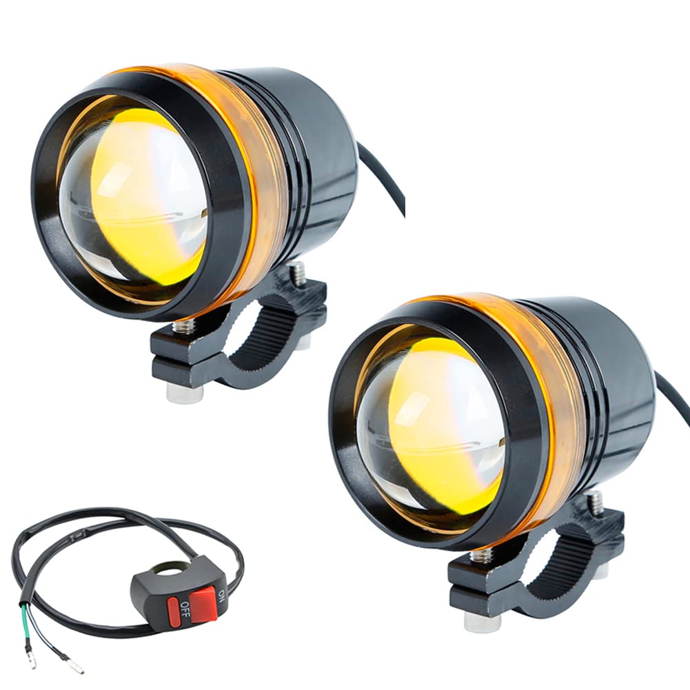 TABEN Motorcycle Spotlight Headlight Super Bright U3 10W LED Work Light Driving Fog Spot Lamp Amber Angel Eye Universal for All Motorcycle ATV Truck with 1pcs ON/OFF Button Switch