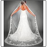 Ursumy 118" Bride Wedding Lace Veils Long Cathedral Veil Soft Tulle Bridal Veil with Comb(White)