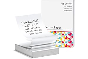 PokeLabel Thermal Paper 8.5" x 11" US Letter for M832 M834 M835 AM-X2 Portable Printer, 200 Sheets Folded, White Quick-Drying