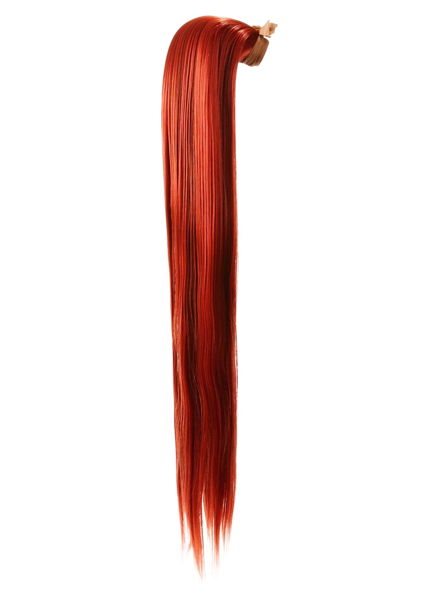 Prettyland static-free 24'' long clip-in straight extension hair-piece ponytail pigtail Red with tress in orange R02