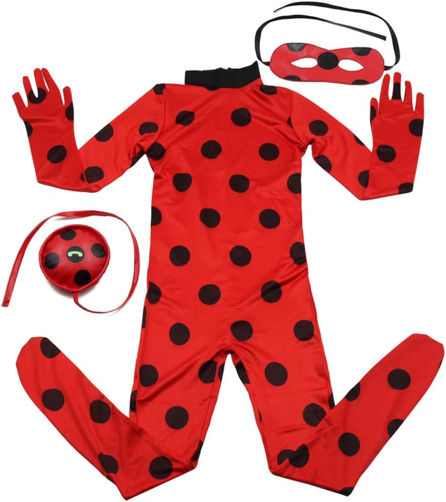 NuuMo Child Miraculous Ladybug Cosplay Tight Coverall Overall Costume Christmas for Girls Ladybug Marinette Cosplay Dress