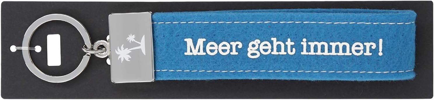 Depesche Felt Loop Keyring with Engraved Metal Finish and Iconic Print Sea Goes Always! Blue Approx. 18.7 x 4.4 x 1 cm