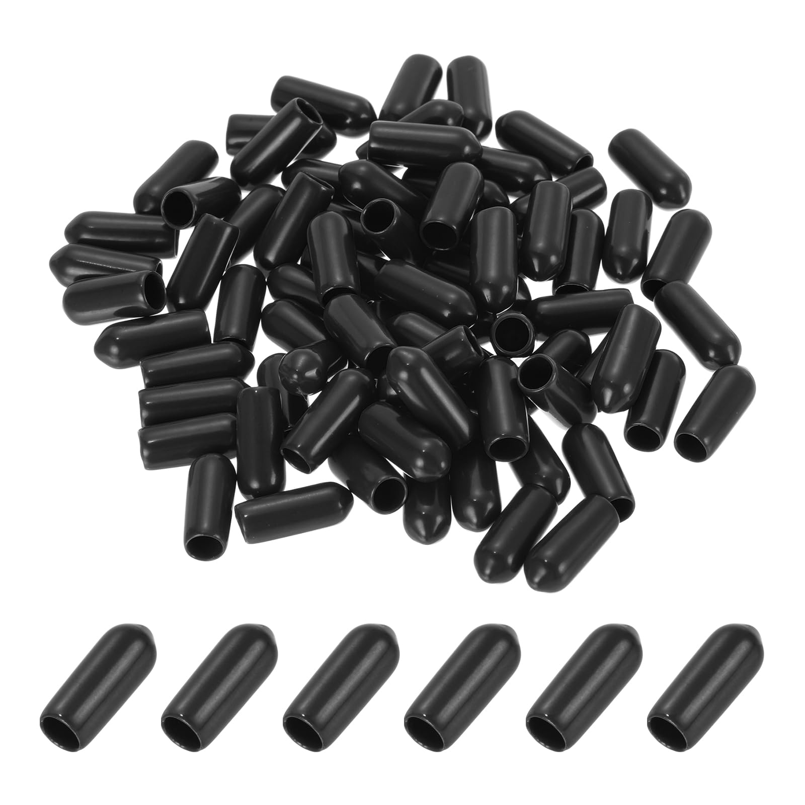 PATIKIL 5.5MM Vinyl Rubber End Caps, 100 Pack Flexible Bolt Screw Covers Caps Round Thread Protector Caps for Metal Tubing Rod Bolts, Black