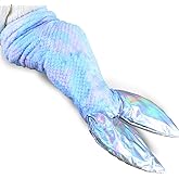 Stoinsto Thick Mermaid Tail Blanket Quilt for Cold Days, Soft Warm Winter Sleeping Bag with Plush Filling & Iridescent Shimmer Fish Tail, Wearable Cozy Flannel Snuggle Blanket, Blue Purple Diamond