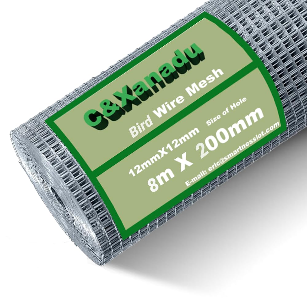 C&Xanadu 200mm X 8m Solar Panel Weld Mesh,Gutter Guard Mesh,12mm Holes Hot Dip Galvanised Metal Sheet, Bird Netting for Roof -Stop & Prevent Pigeon & Leaves Through