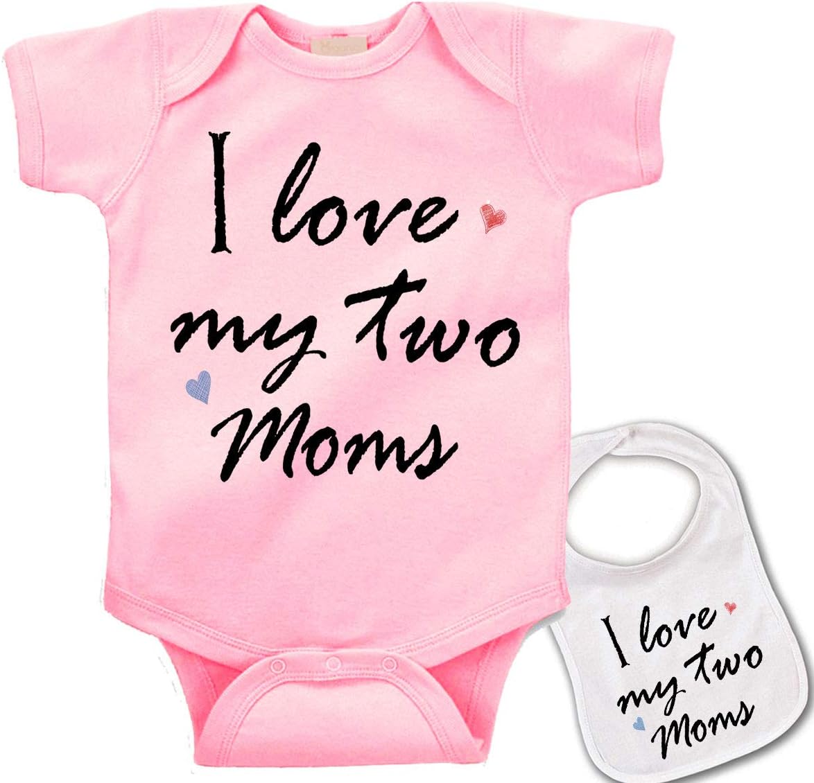 " I Love my two moms " Gay Custom Boutique Baby bodysuit onesie & Matching bib