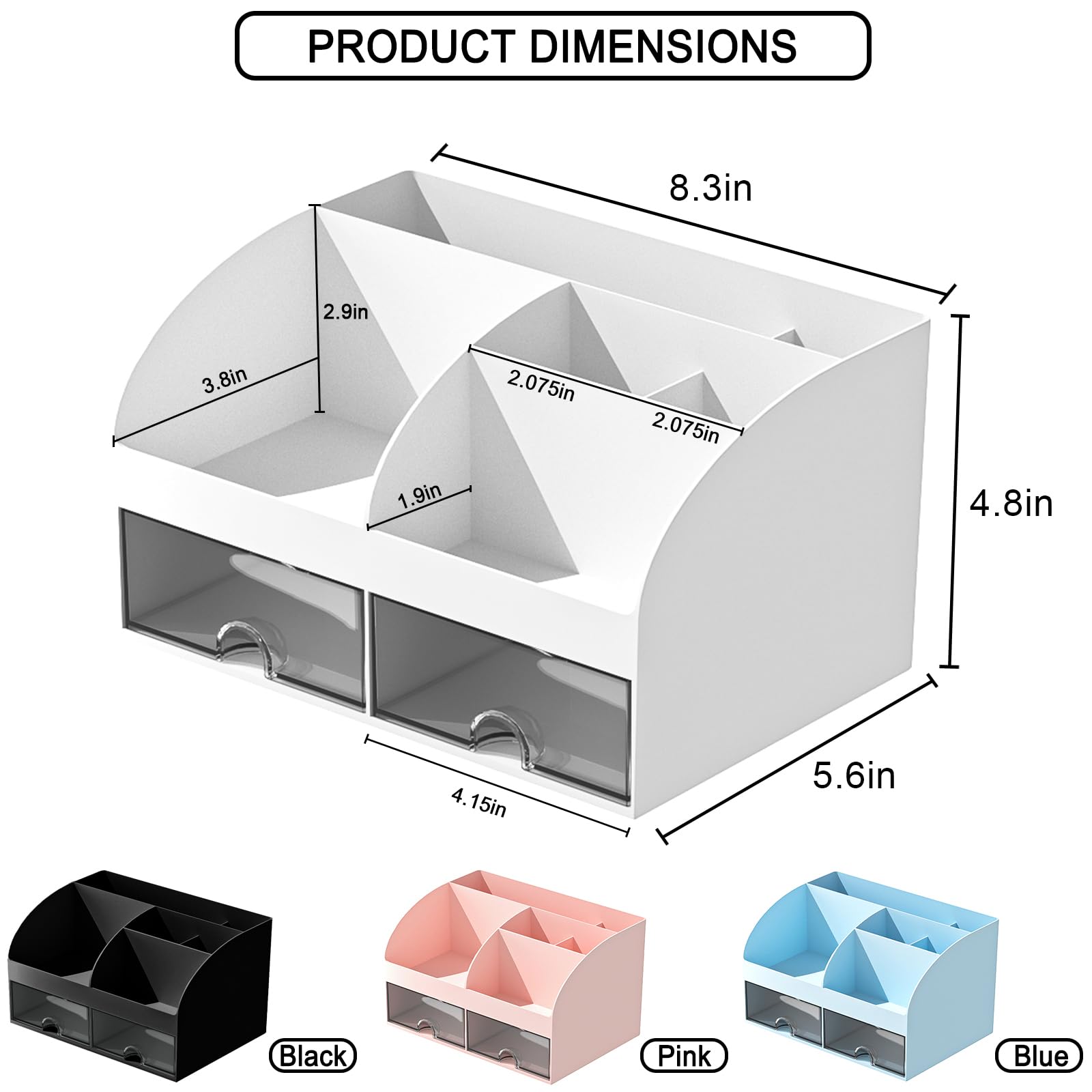 Makeup Organizer with Drawers, Cosmetic Storage for Dresser Vanity and Bathroom Countertop, Beauty Holder for Lipstick Brush, Skincare Organizer for Vanity, Cosmetic Display Case (White)