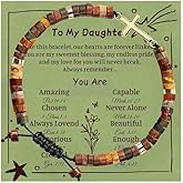 Christian Gold Cross Natural Stone Bracelet - Inspirational Gift for Daughter & Best Friend, with Gift Box & Card - Strength & Healing Religious Jewelry for Women, Birthday, Christmas, Baptism