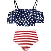 Kaei&amp;Shi High Waisted Flounce Bikini Set,Tummy Control Swimsuits for Women,Off Shoulder