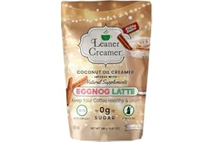 Leaner Creamer Natural Powdered Coconut Creamer for Coffee - Coconut Oil Non-Dairy Creamer to Naturally Cream & Sweeten Coffee for Smoothies, Keto, Gluten-Free, Sugar-Free - Eggnog Latte - 280g