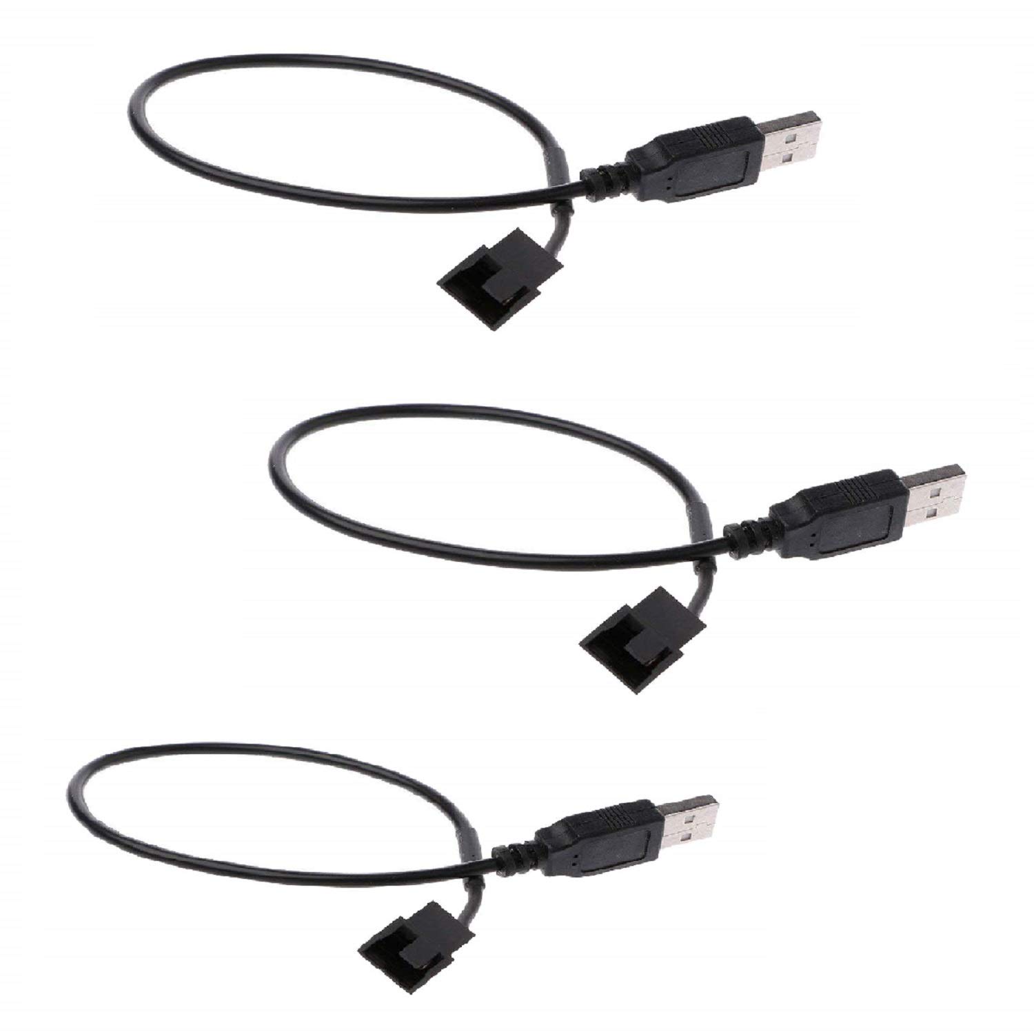 winwill 3 Pack 5V USB to 3pin / 4Pin PC Fan Cable, Black USB to Computer CPU PWM Adapter, 11.8 Inch Fan Cable