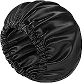 Doitory Bonnet for Sleeping Women & Men, Double Layer Silk Bonnet, Soft Satin Lined Hair Bonnets Sleep Shower Cap for Natural & Curly Hair(Black)