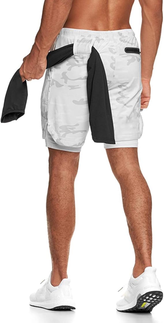 BOOMLEMON Men's 2 in 1 Running Athletic Shorts Gym Workout Training