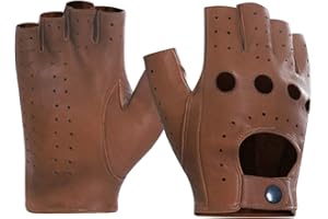 Harssidanzar Mens Driving Gloves Fingerless Gloves Lambskin Leather Unlined Half Finger Gloves GM032CA