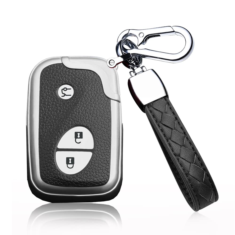HIBEYO Smart Car Key Case Fits Lexus Key Case for Lexus GS is 450h 460h IS220 IS300 RX270 RX350 ES350 Remote Key Case 3 Buttons TPU Leather Texture Silver
