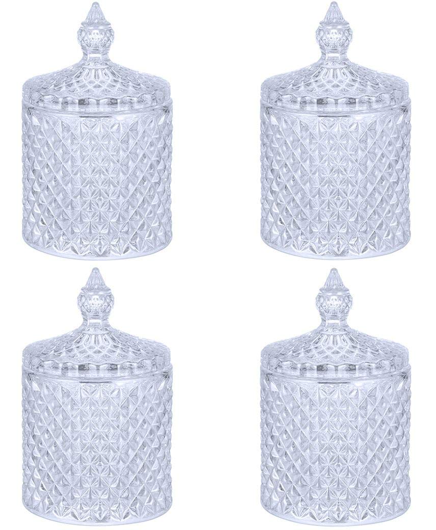 Clear Glass Decorative Candy Cotton Wool Sweet Crystal Effect Jar Container with Lid (Pack of 4)