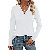TICTICMISS Womens V Neck Long Sleeve Shirts Dressy Casual Fall Tops Trendy Loose Tunic Tops Blouse