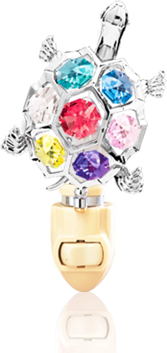 Chrome Turtle Night Light - Multicolored Swarovski Crystal