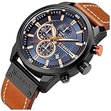 Mens Leather Strap Watches Stainless Steel Classic Casual Dress Waterproof Chronograph Date Analog Quartz Watch