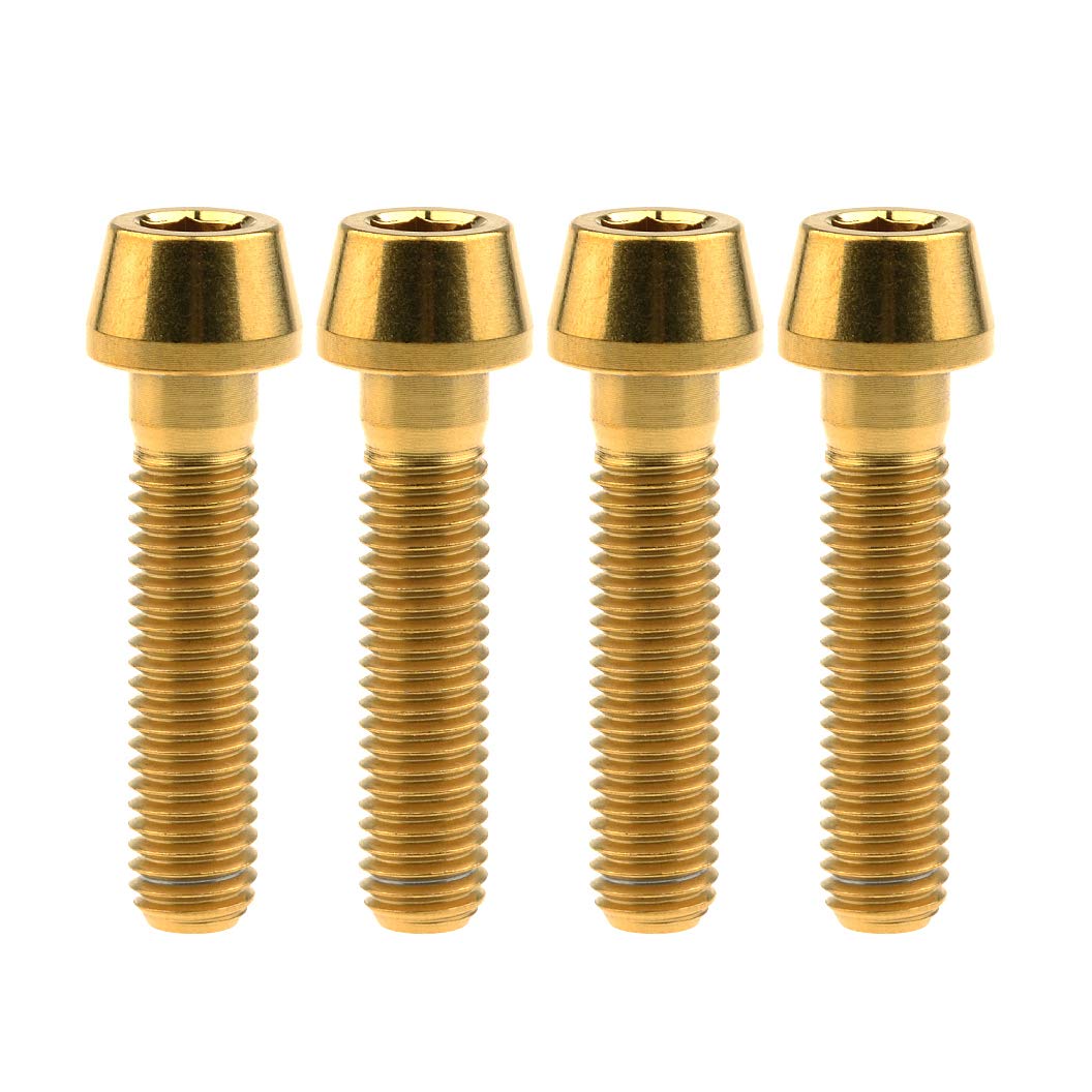 Wanyifa Titanium Ti M8 x15 20 25 30 35 40 45 50 60m 1.25mm Pitch Hex Allen Socket Head Bolt Screws Pack of 4 (Taper Head M8x35mm, Gold)