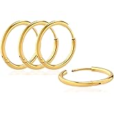 Silver 18K Real Gold Plating Huggie Hoop Earrings Sleeper Small Thin Mini 6mm 8mm 10mm 12mm 14mm 16mm,Hypoallergenic Surgical Stainless Steel Cartilage Earring for Women Men