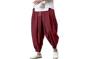 GENERIC Mens Hippie Harem Pants Baggy Elastic Waist Drop Crotch Yoga Japanese Pants Loose Fit Dance Trousers with Pockets