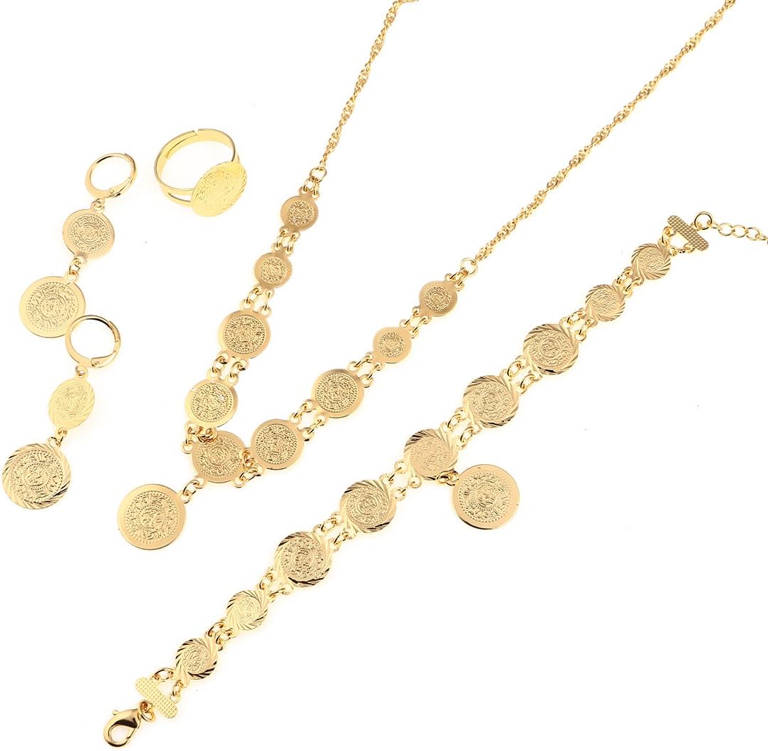 Coin Chain Ring Bracelet Set For Men Women Muslim Arab Money Sign Jewelry Gold Color Vintage Jewelry Set