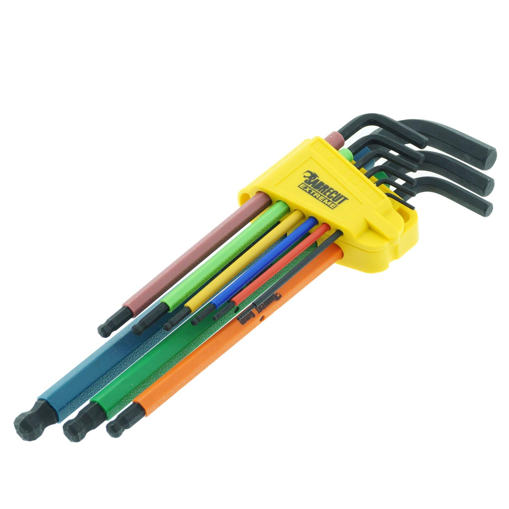 SabreCut 9 Piece SCHEX009B Soft Grip Black Oxide Extra Long Hex Diamond Hex Plus Metric Allen Key Set with Colour Coding - 1.5mm - 10mm