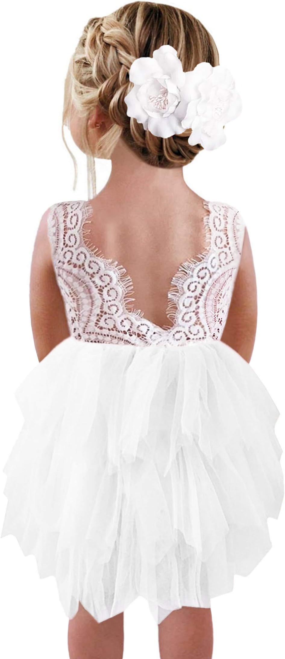2BunniesGirl Peony Lace Back A-Line Tiered Tutu Tulle Party Flower Girl Dress