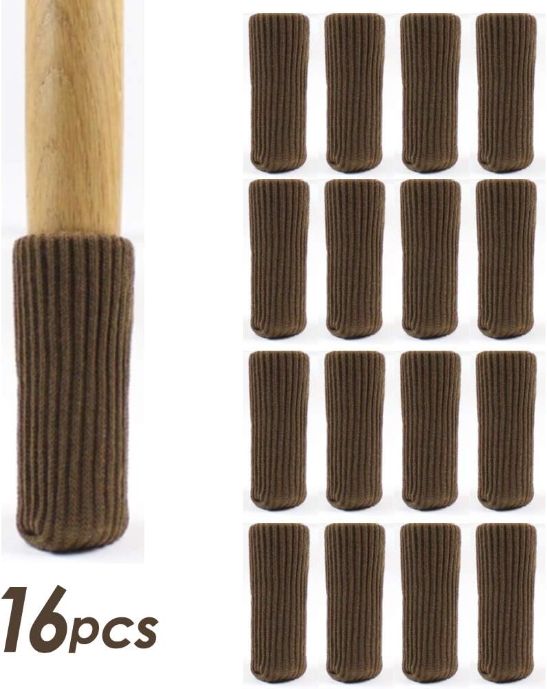 16pcs Chair Leg Socks Elastic Wood Floor Furniture Chair Leg Feet Protectors Covers Caps Set Fit Girth 2" to 7" (Brown)