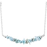 NJCRAFT Larimar Chip Necklace for Women | Natural Larimar Crystal Stone Necklace | Silver Plated Adjustable Chain 16+2 Inch | Handmade Healing Gemstone Jewelry (8–15 Ct)