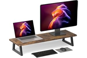 TEAMIX 31.5 inch Dual Monitor Riser for 2 Monitors, Long Monitor Stand Riser TV Stand Riser Monitor Stand for Desk Wood & Steel Desktop Riser Desk Organization Home Office