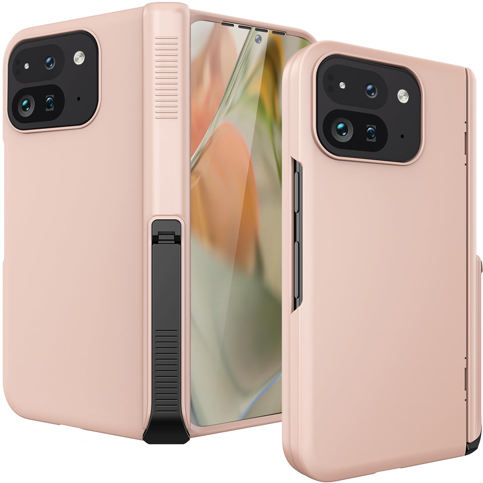 Miimall Compatible with Google Pixel 9 Pro Fold Case with Hinge Protection, [Support Wireless Charging] [Metal Stand] [Screen Protector], Slim Shockproof Hinge Cover for Pixel 9 Pro Fold-Gold