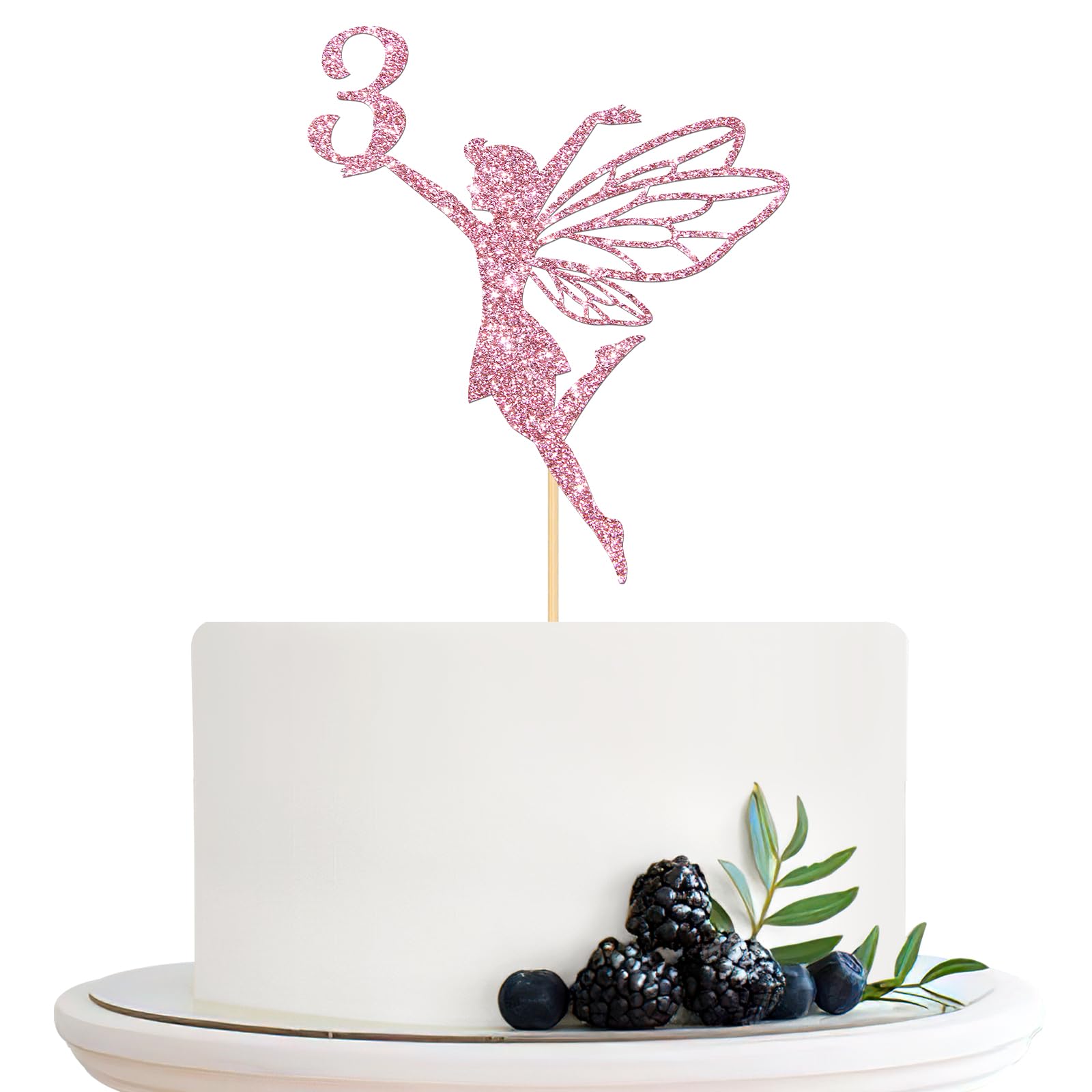 Photo 1 of Halodete Fairy 3rd Birthday Cake Topper, Girl's 3rd Birthday Cake Topper, Three Years Old Birthday - 3rd Anniversary Party Cake Decorations Pink Glitter