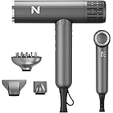 Natrial Ionic Professional Hair Dryer with Diffuser for Curly Hair,1600W&110000RPM High Speed Blow Dryer for Women,Fast Drying,Lock Function,Low Noise,Lightweight for Home Travel Salon,Gray