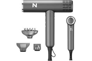 Natrial Ionic Professional Hair Dryer with Diffuser for Curly Hair,1600W&110000RPM High Speed Blow Dryer for Women,Fast Drying,Lock Function,Low Noise,Lightweight for Home Travel Salon,Gray