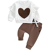 Kavousa Toddler Baby Girl Valentines Outfit BE MINE Heart Long Sleeve Pullover Tops Flare Pants Set Spring Clothes