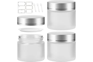 HANEYE 2 oz Frosted Round Glass Jars, Pack of 3 with Silver Plastic Lids, Cosmetics Containers for Face Cream Lotion, Powder, Candle, Spice, Body Butter