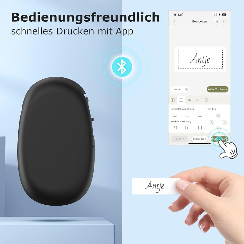 E10 Etikettendrucker, 3 Rollen wasserfeste Endlosetiketten, Schwarz