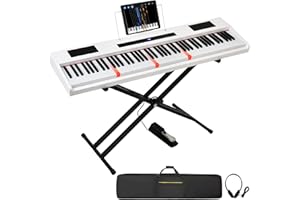 MSTNE Digital Piano 88 Key Semi Weighted Keyboard, Piano Keyboard 88 Key for Beginners with Lighted Up Keys, Portable Electric Piano with Adjustable Stand,Carrying Case,Sustain Pedal,Headphone (White)