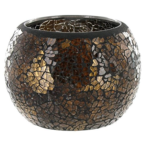 Paradise Treasure Trove Brown Mosaic Glass Roly Poly Round Bowl Votive Candle Holder