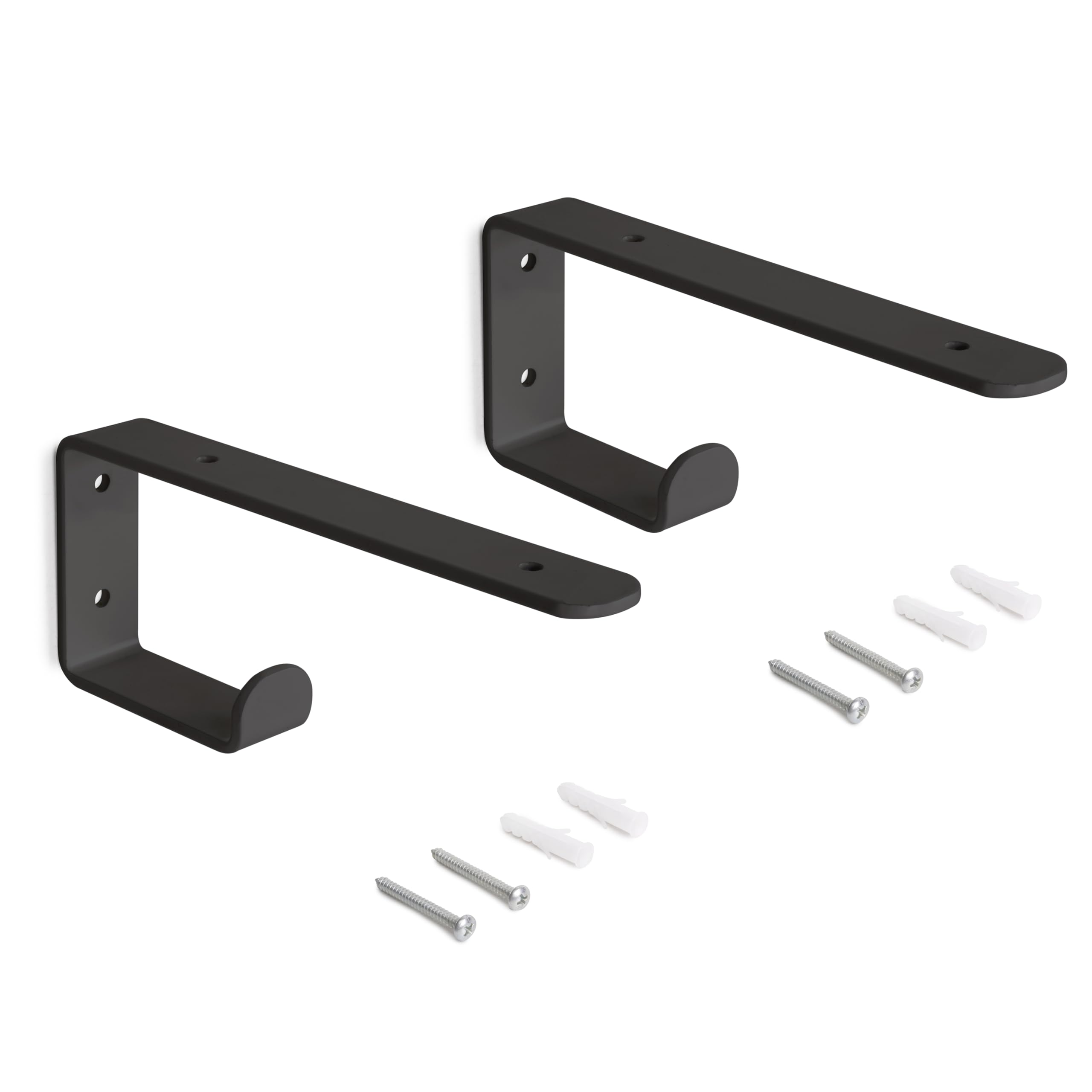 Emuca - Pair of Straight Wood Shelf Supports with Integrated Hanger, Steel, Black Painted
