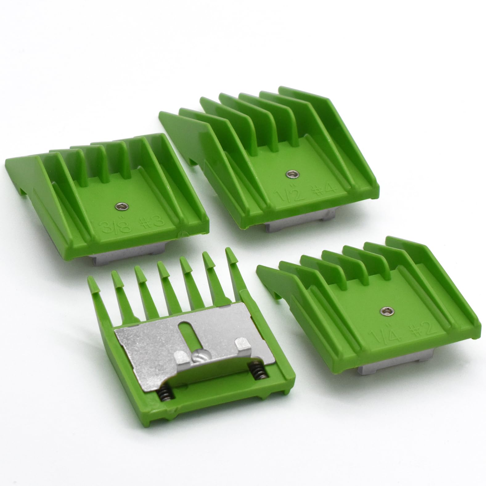 4 Pieces Professional A5-Style Dog Cat Grooming Animal Clipper Attachment Guard Guide Combs, 3mm, 6mm, 10mm, 13mm Compatible with Oster A5/A6 Andis AG BG Wahl KM 2/5/10 Series Pet Groomers (Green)