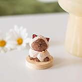 Xiyuelily Hand Carved Siamese Cat Figurine Craft, 2PCS Wooden Siamese Cat Figurines with Base, Cute Animal Statue Home Decor, Wooden Animal Art Collectibles Gift for Cat Lovers