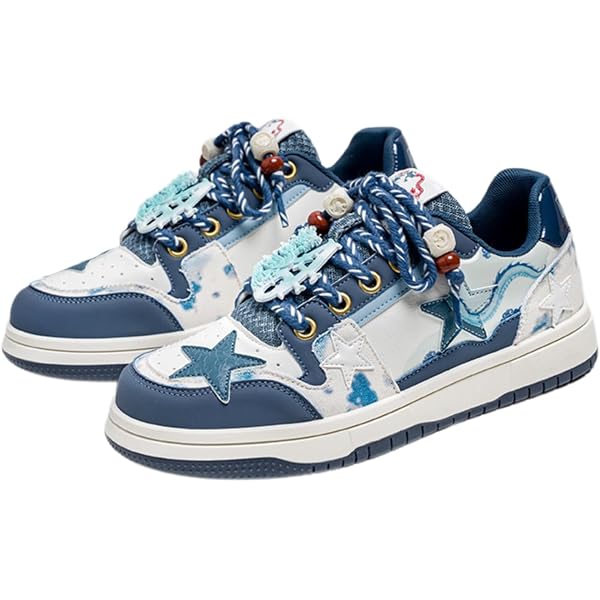 KQCQZ Women's Star Platform Sneakers - Fashion Lace-up Casual Shoes With Breathable Comfort